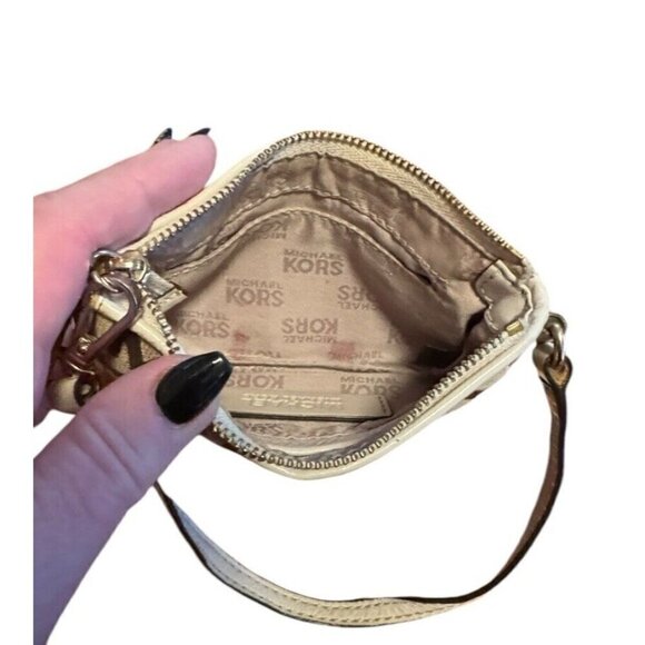 Michael Kors Signature Canvas & Leather Trim Tan Wristlet - Picture 6 of 7